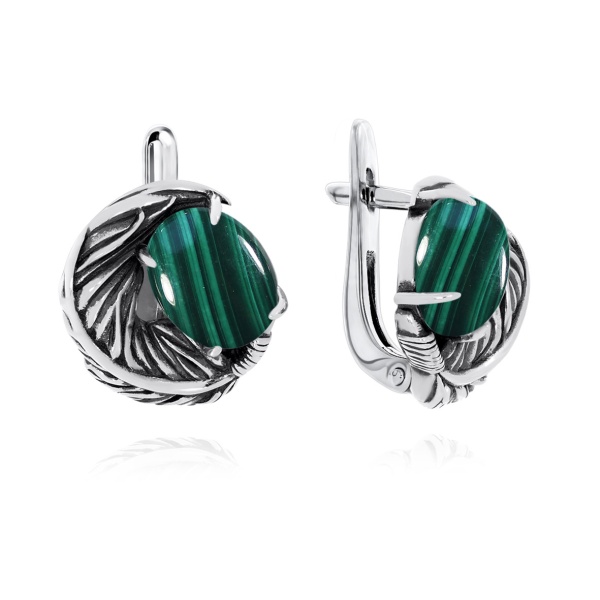 Серьги из серебра с малахитом