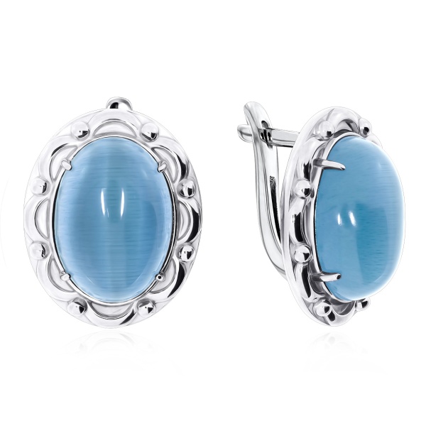 Серьги из серебра с имитацией кошачьего глаза 2340265116-70 от KRASNOE, металл Серебро, вставка Кошачий глаз