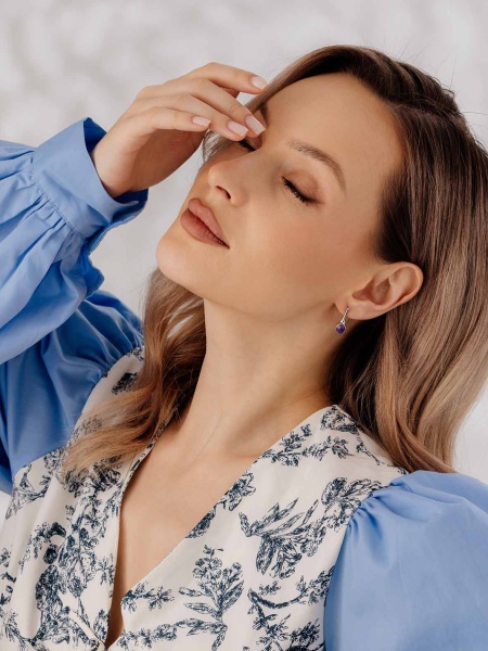 Серьги из серебра с чароитом в ювелирном интернет-магазине