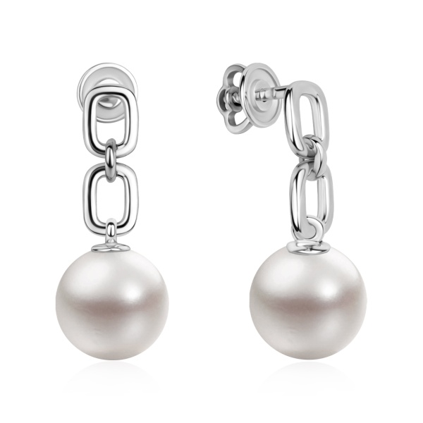 Пусеты из серебра с жемчугами 2340246375 от KRASNOE, металл Серебро, вставка Жемчуг Имитация