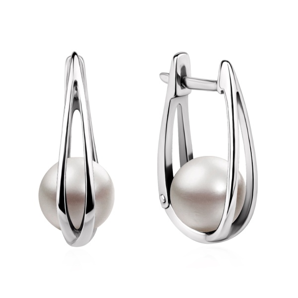 Пусеты из серебра с имитацией жемчуга в ювелирном интернет-магазине