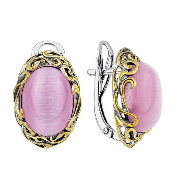 Серьги из серебра с кошачьим глазом