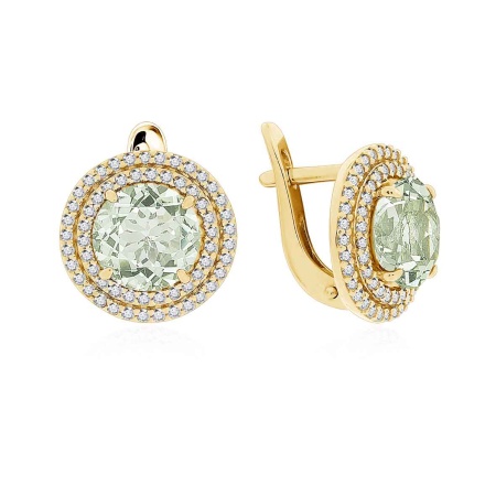 Серьги из серебра с празиолитами и фианитами со скидкой