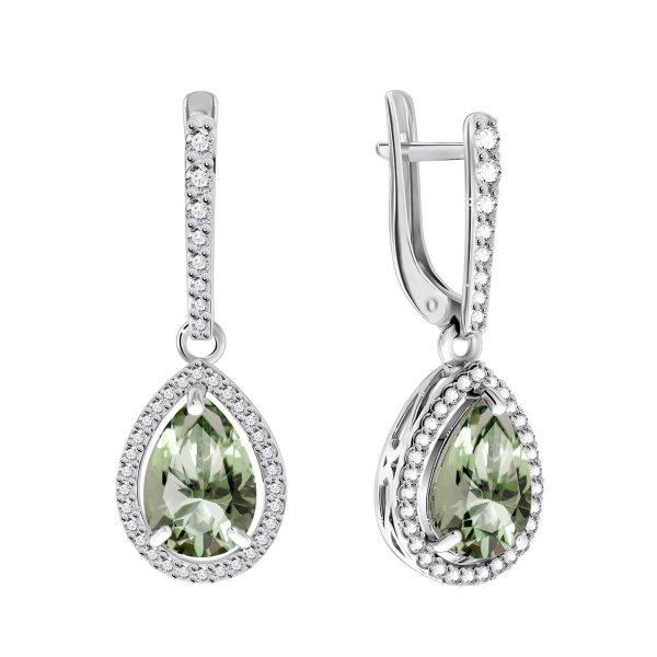 Серьги из серебра с кварцем и фианитами 2340183625л-69 от KRASNOE, металл Серебро, вставка Кварц г/т