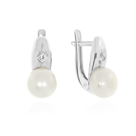 Серьги из серебра с жемчугами и фианитами
