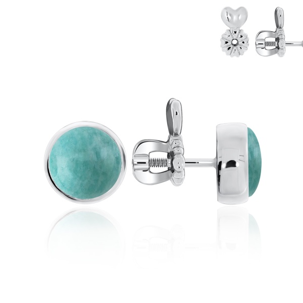 Пусеты из серебра с амазонитами П340372780 от KRASNOE, металл Серебро, вставка Амазонит