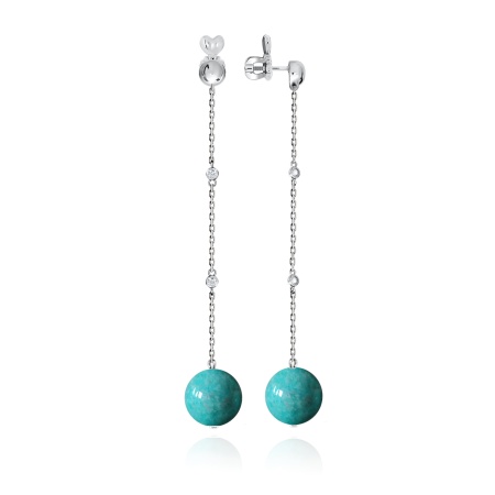 Пусеты из серебра с агатами и фианитами