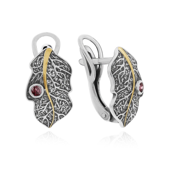 Серьги из серебра с родолитами