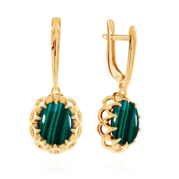 Серьги из серебра с малахитами 2320381541-1 от KRASNOE, металл Серебро, вставка Малахит