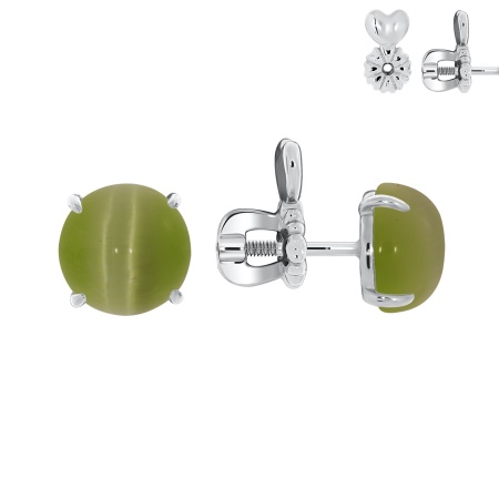 Пусеты из серебра с кошачий глазами