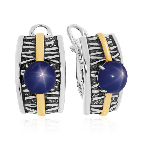 Серьги из серебра с сапфир звездчатыйами 2317941754-82 от KRASNOE, металл Серебро, вставка Сапфир Звездчатый