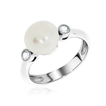 Кольцо из серебра с жемчугом и фианитами со скидкой