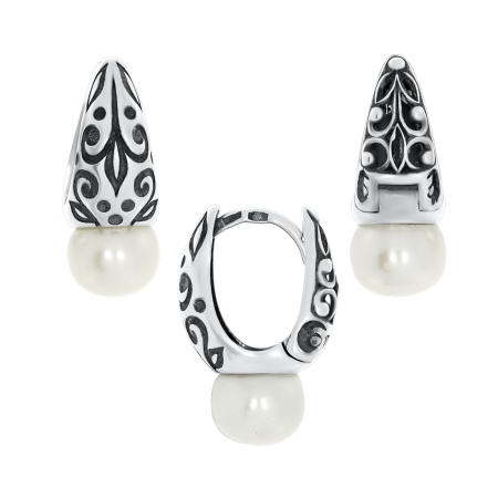 Серьги из серебра с жемчугами 2310050864 от KRASNOE, металл Серебро, вставка Жемчуг