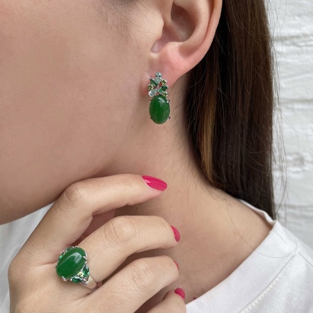 Серьги из серебра с агатами, фианитами и ситаллами