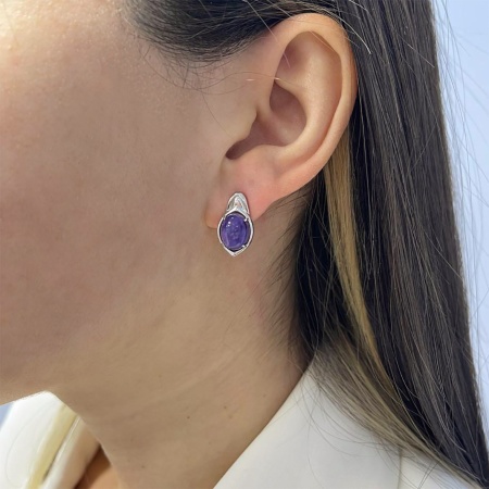 Серьги из серебра с чароитами 2340461180 от KRASNOE, металл Серебро, вставка Чароит