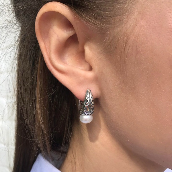 Серьги из серебра с жемчугами 2310050864 от KRASNOE, металл Серебро, вставка Жемчуг