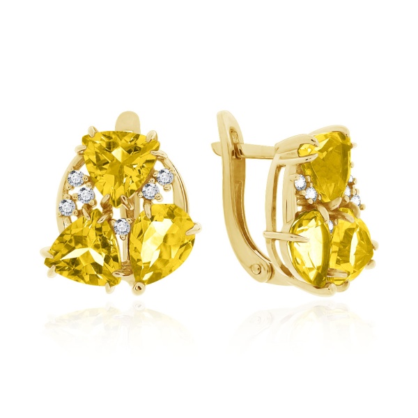 Серьги из серебра с цитринами и фианитами 2320851803л от KRASNOE, металл Серебро, вставка Цитрин