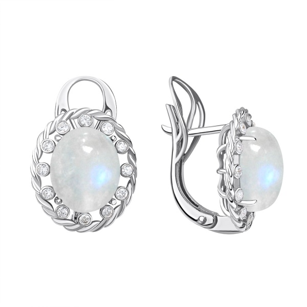Серьги из серебра с лунным каменем в ювелирном интернет-магазине