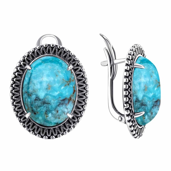 Серьги из серебра с бирюзой со скидкой