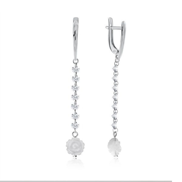 Серьги из серебра с перламутрами и фианитами со скидкой