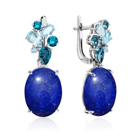 Серьги из серебра с лазуритами и ситаллами 2340470874-76 от KRASNOE, металл Серебро, вставка Лазурит