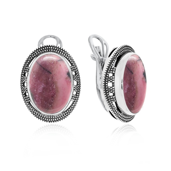Серьги из серебра с родонитами
