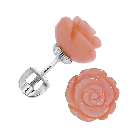 Пусеты из серебра с кораллами П340501210-31 от KRASNOE, металл Серебро, вставка Фианит