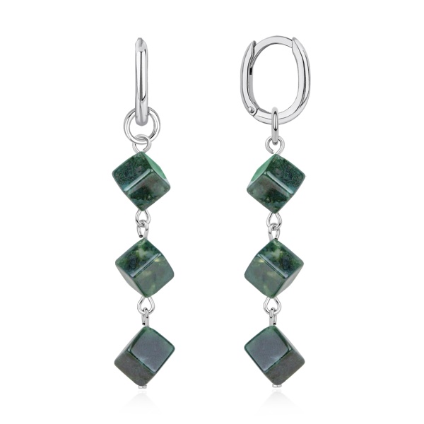 Серьги из серебра с моховым агатом в ювелирном интернет-магазине