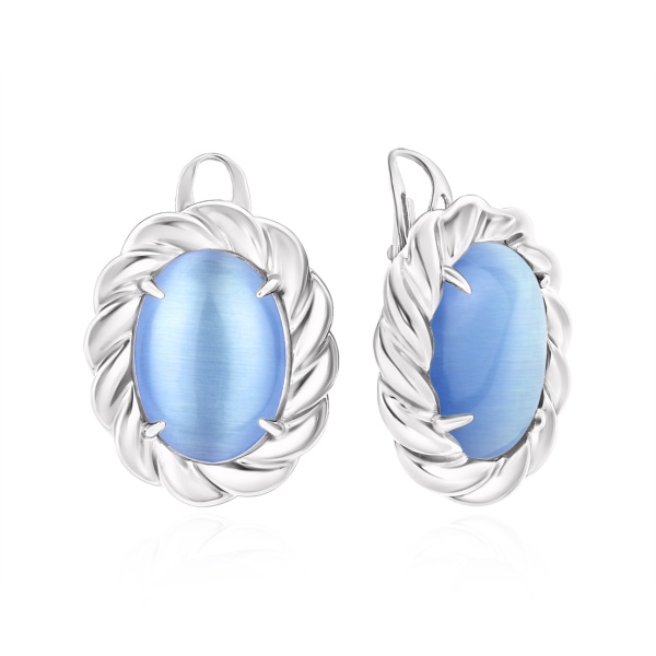 Серьги из серебра с кошачим глазом