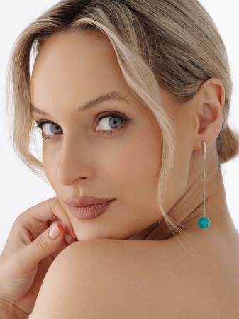 Серьги из серебра с амазонитами и фианитами 2340370853л от KRASNOE, металл Серебро, вставка Амазонит