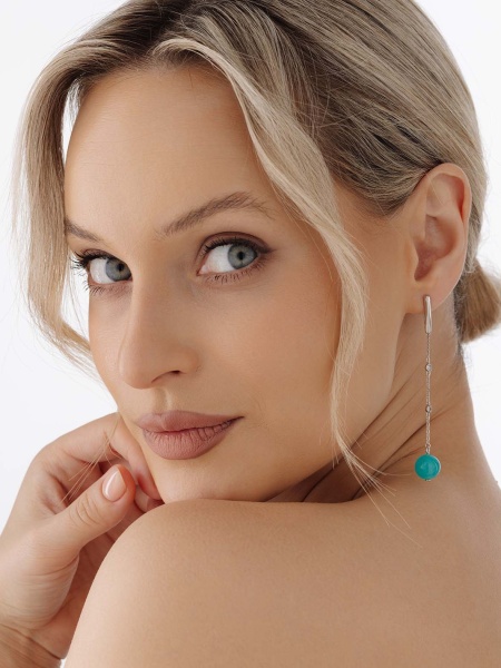 Серьги из серебра с амазонитами и фианитами 2340370853л от KRASNOE, металл Серебро, вставка Амазонит