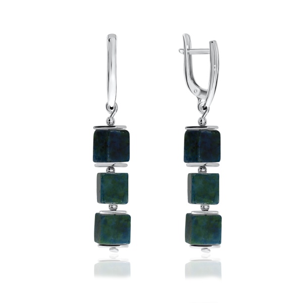 Серьги из серебра с хризоколлаами 2340550678 от KRASNOE, металл Серебро, вставка Хризоколла