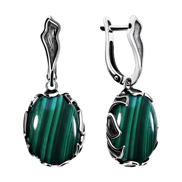 Серьги из серебра с малахитами