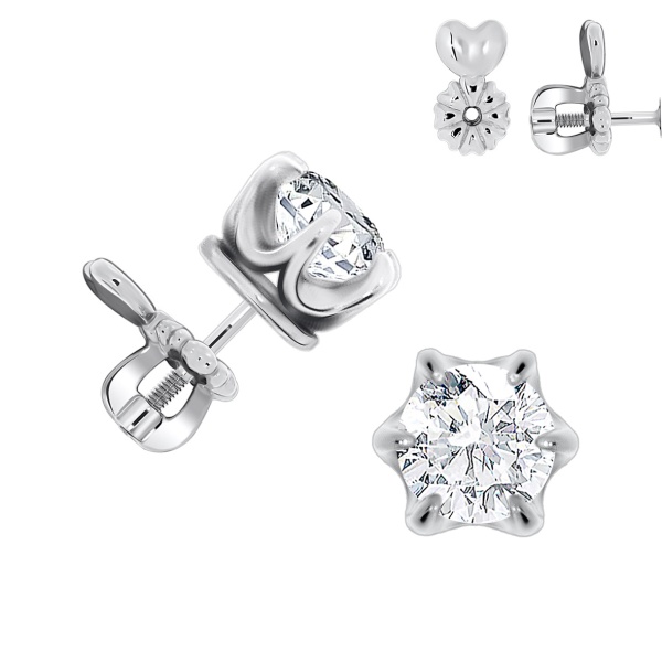 Пусеты из серебра с фианитами со скидкой