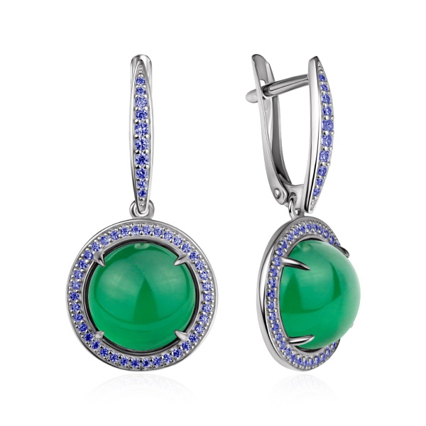 Серьги из серебра с агатами и ситаллами