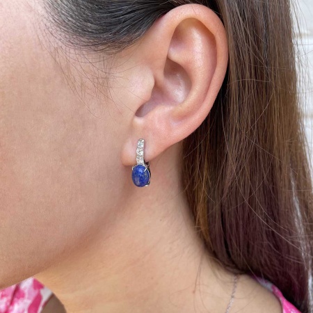 Серьги из серебра с лазуритами и фианитами 2340470364 от KRASNOE, металл Серебро, вставка Лазурит