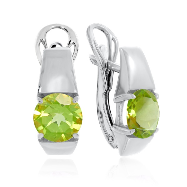 Серьги из серебра с хризолитами 2340131118 от KRASNOE, металл Серебро, вставка Хризолит