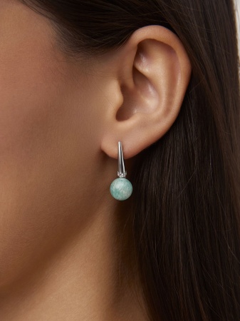 Серьги из серебра с амазонитами и фианитами 2340371965л от KRASNOE, металл Серебро, вставка Амазонит