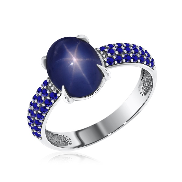 Купить кольцо из серебра с сапфир звездчатыйом и ситаллами в интернет-магазине KRASNOE