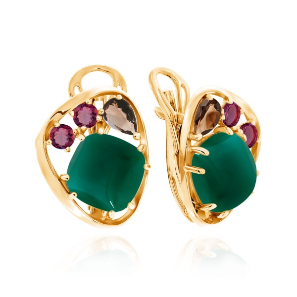 Серьги из серебра с агатами и фианитами со скидкой