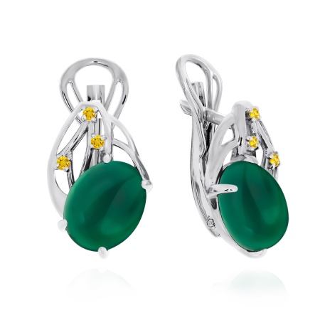 Серьги из серебра с агатами и фианитами