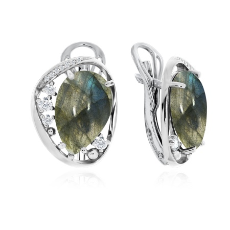 Серьги из серебра с лабрадоритами и фианитами 2340Л01171 от KRASNOE, металл Серебро, вставка Лабрадорит