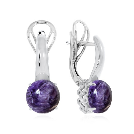 Серьги из серебра с чароитами 2340461263 от KRASNOE, металл Серебро, вставка Чароит