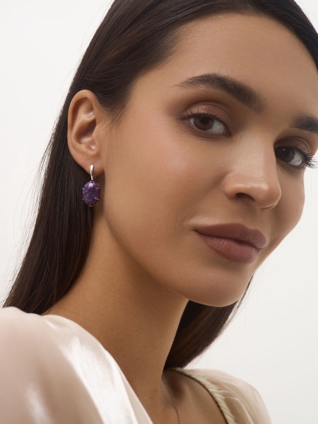 Серьги из серебра с чароитами в ювелирном интернет-магазине