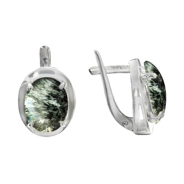 Серьги из серебра с серафинитами 2340920029 от KRASNOE, металл Серебро, вставка Серафинит