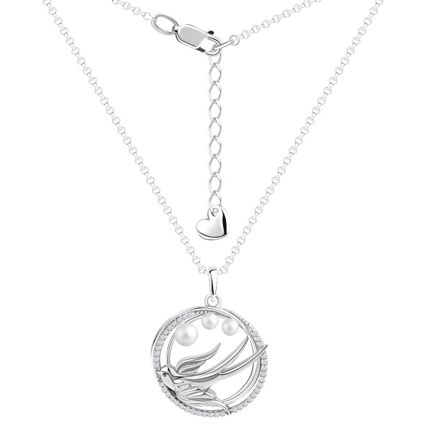 Колье из серебра с жемчугами и фианитами