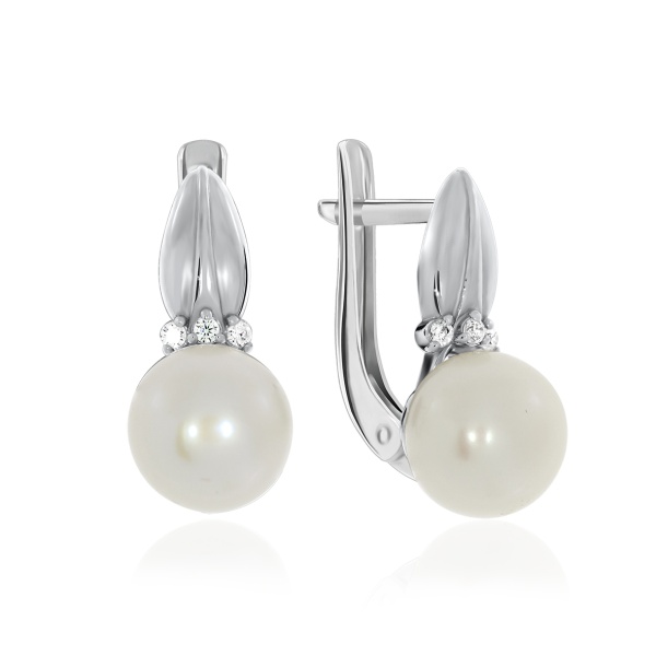 Серьги из серебра с жемчугами и фианитами