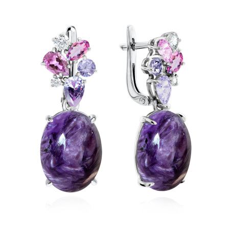 Серьги из серебра с чароитами и фианитами 2340460874 от KRASNOE, металл Серебро, вставка Чароит