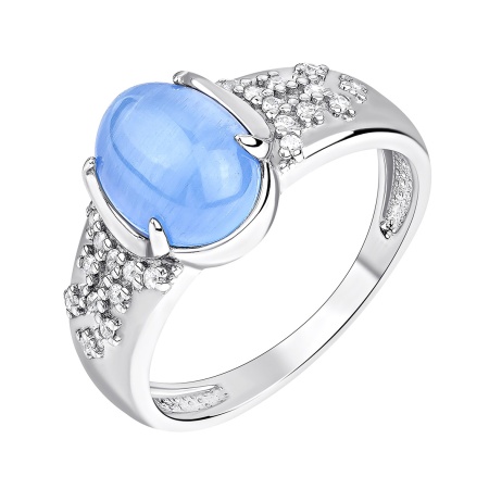 Купить кольцо из серебра с кошачий глазом и фианитами в интернет-магазине KRASNOE