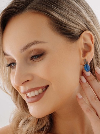 Серьги из серебра с имитацией кошачьего глаза